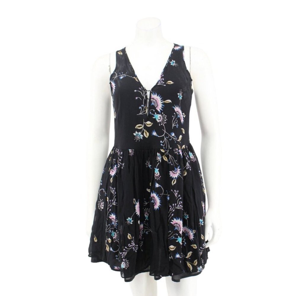 Rebecca Minkoff Black Floral Chiffon Flounce Fit Flare Party Mini Dress Size S